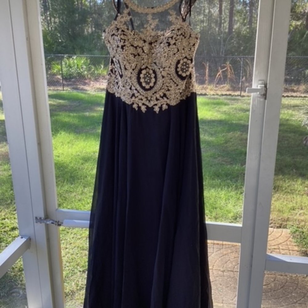 Black evening gown with hand beaded stones  size 10